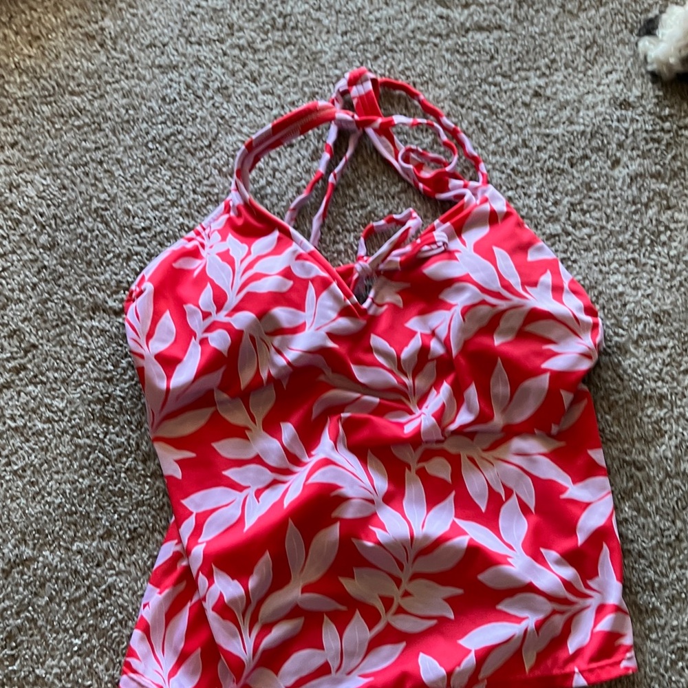 Red and White Leaf Print Halter Top